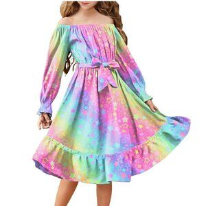 Girls Long Sleeve Dress - Party Formal Holiday Swing Flowy Ruffle Midi Dress